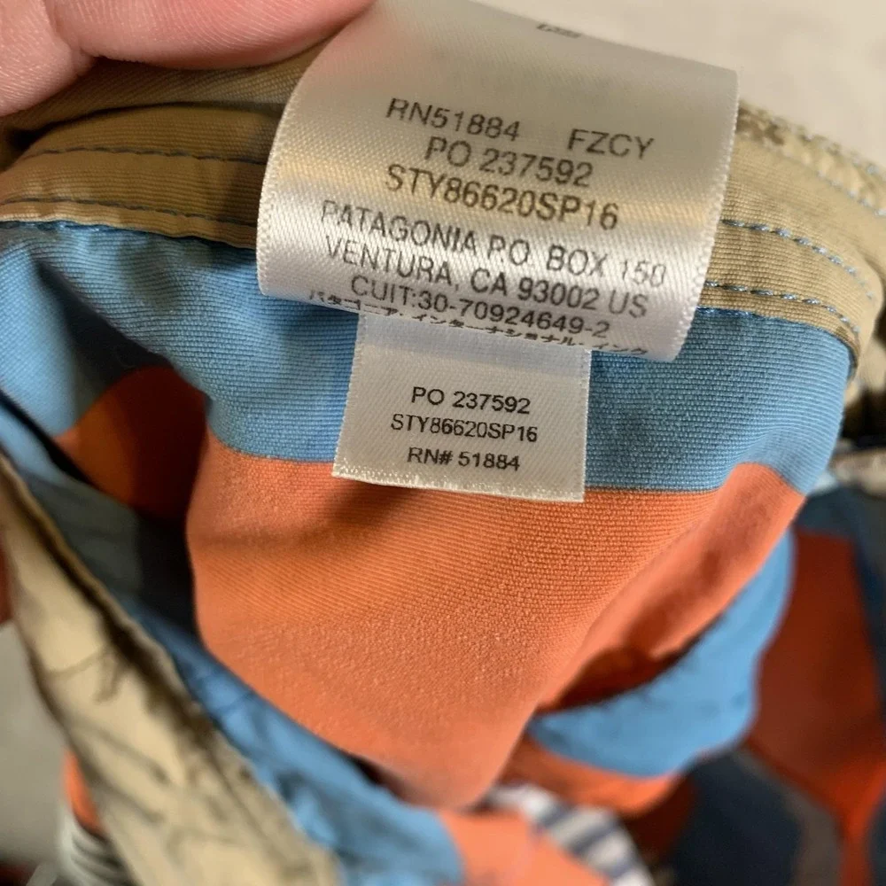 Patagonia Board Shorts Mens 36 Blue Orange Striped Swim‎ Trunks Quick Dry Surf